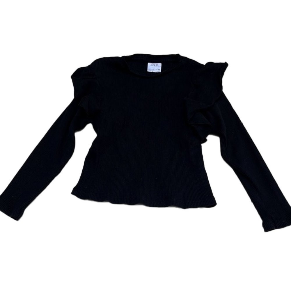 ❤️ ZARA ruffled black ribbed Top Size 7